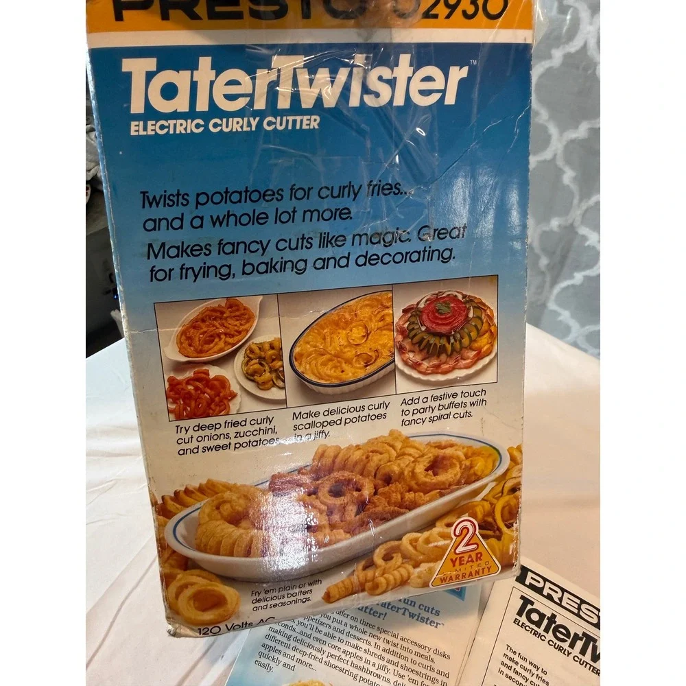 Vintage Presto TaterTwister Electric Curly Cutter 02930 Potato Spiralizer Box
